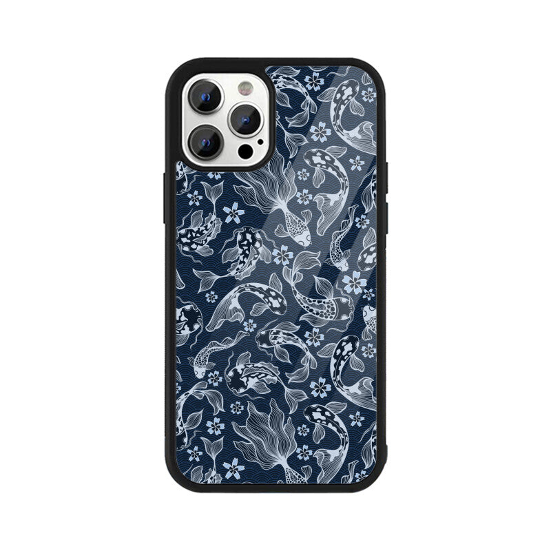 Blue Japanese Carp Koi Fish Detailed Seamless Pattern Phone Case