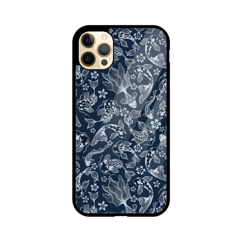 Blue Japanese Carp Koi Fish Detailed Seamless Pattern Phone Case