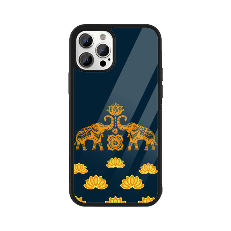 Royal Indian Art Elephant and Lotus Motifs in Blue Phone Case