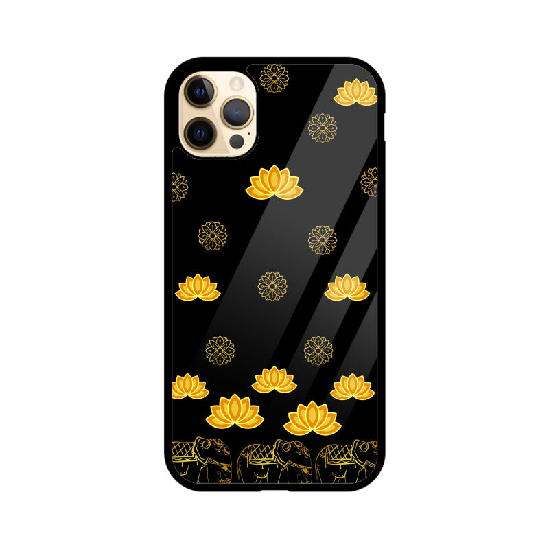 Royal Indian Art Elephant and Lotus Motifs in Black Phone Case