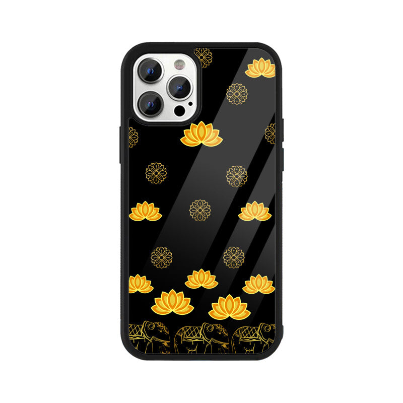 Royal Indian Art Elephant and Lotus Motifs in Black Phone Case