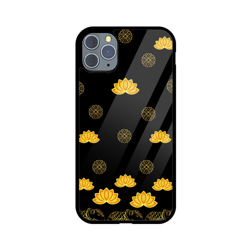 Royal Indian Art Elephant and Lotus Motifs in Black Phone Case