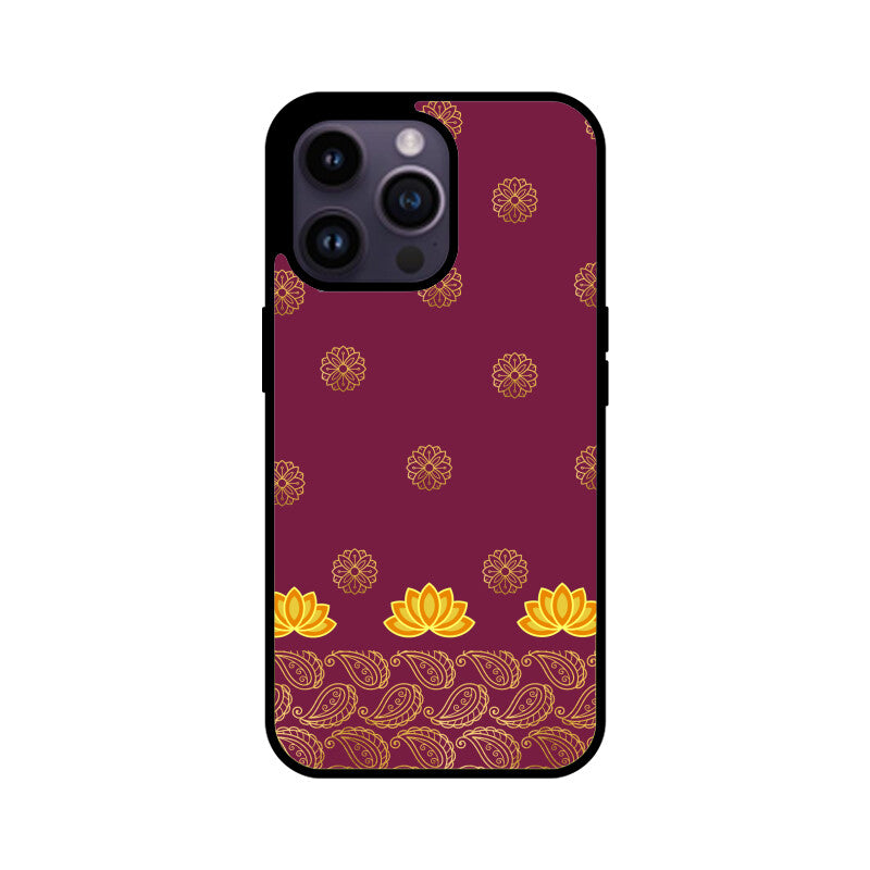 Royal India Art Burgundy and Gold Lotus Paisley Printed Motifs Phone Case