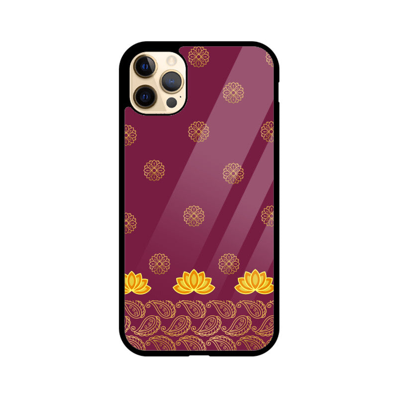Royal India Art Burgundy and Gold Lotus Paisley Printed Motifs Phone Case