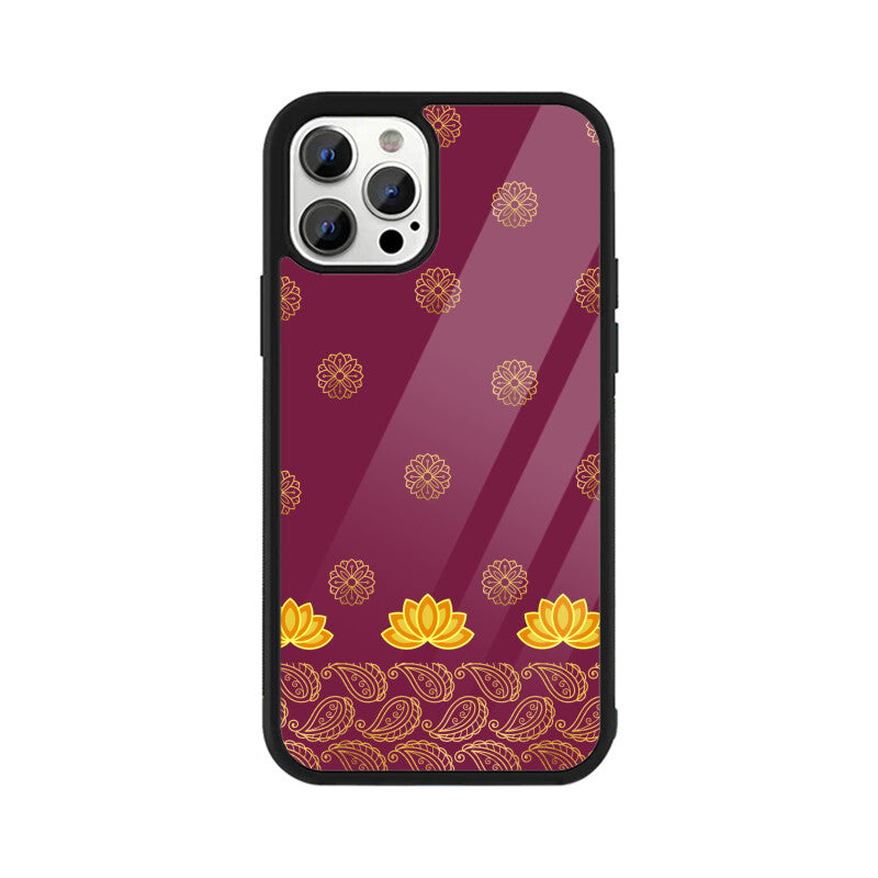 Royal India Art Burgundy and Gold Lotus Paisley Printed Motifs Phone Case