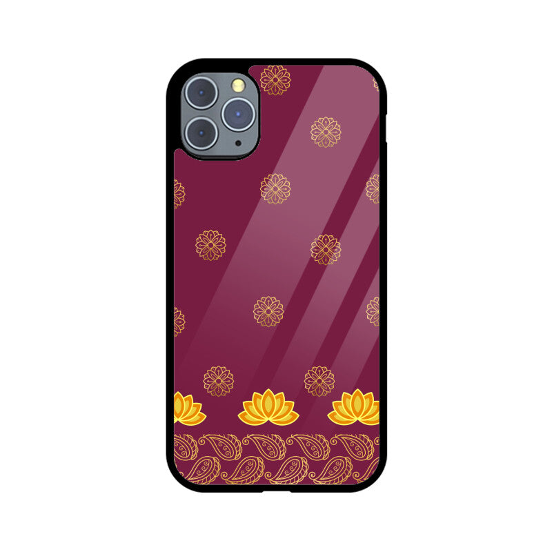 Royal India Art Burgundy and Gold Lotus Paisley Printed Motifs Phone Case