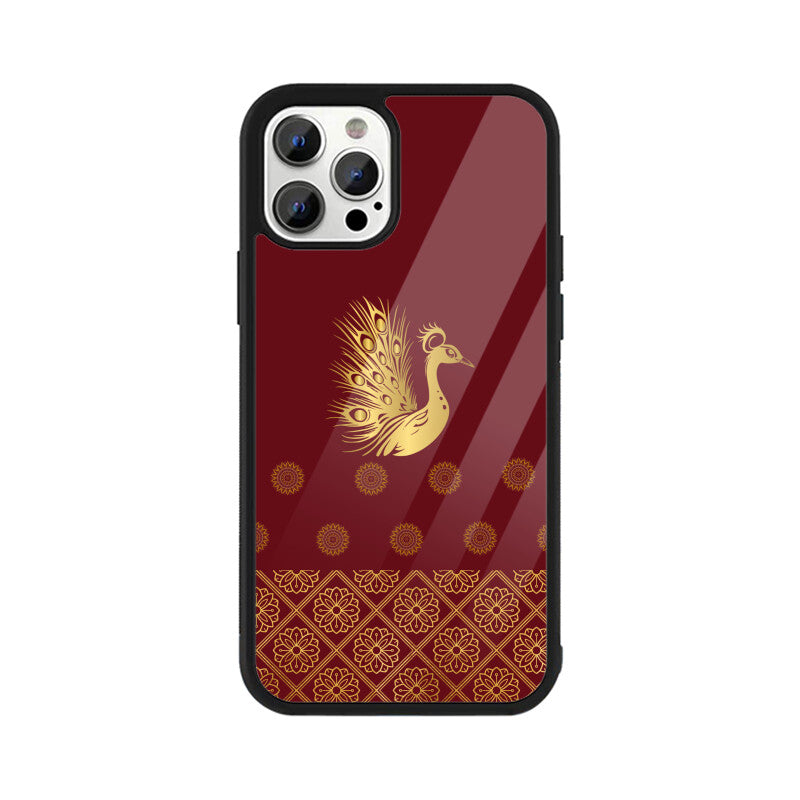 Royal India Art Gold and Maroon Peacock Phone Case
