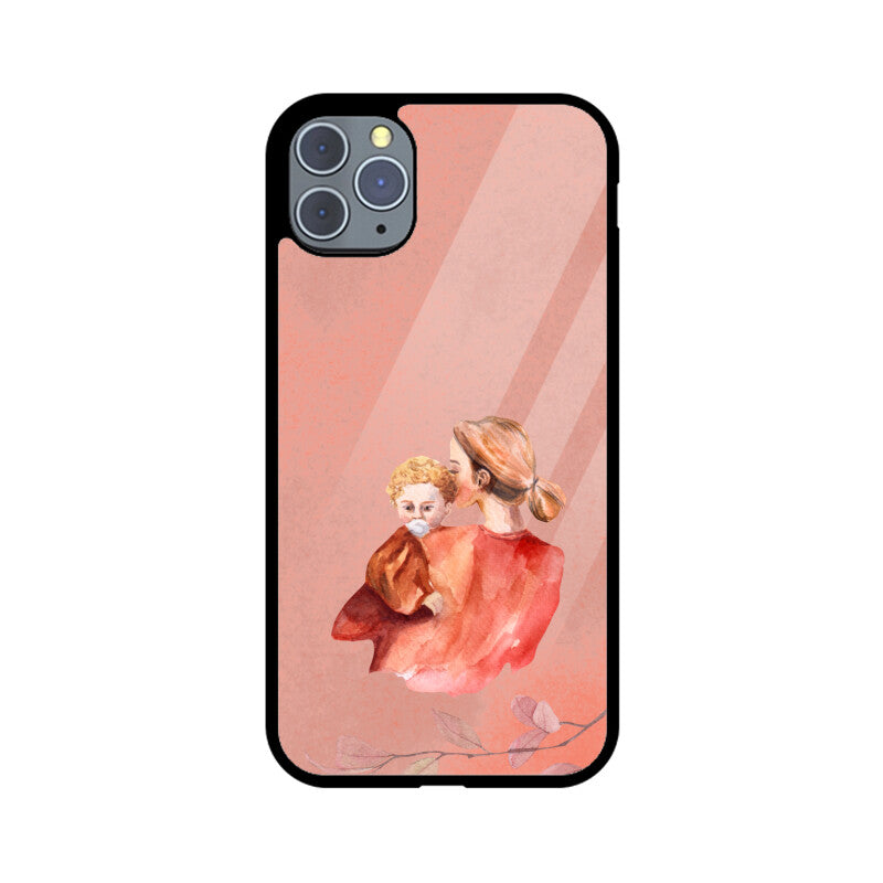 Red Colorful Soft Watercolor Texture Background Mom and Baby Phone Case