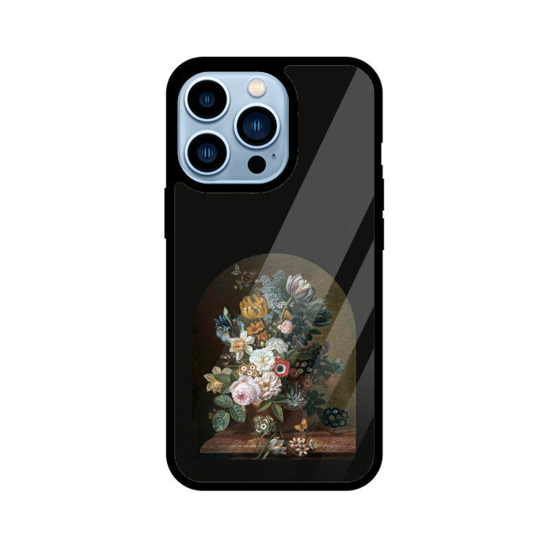 Black and Yellow Framed Still Life Flowers Painting Phone Case