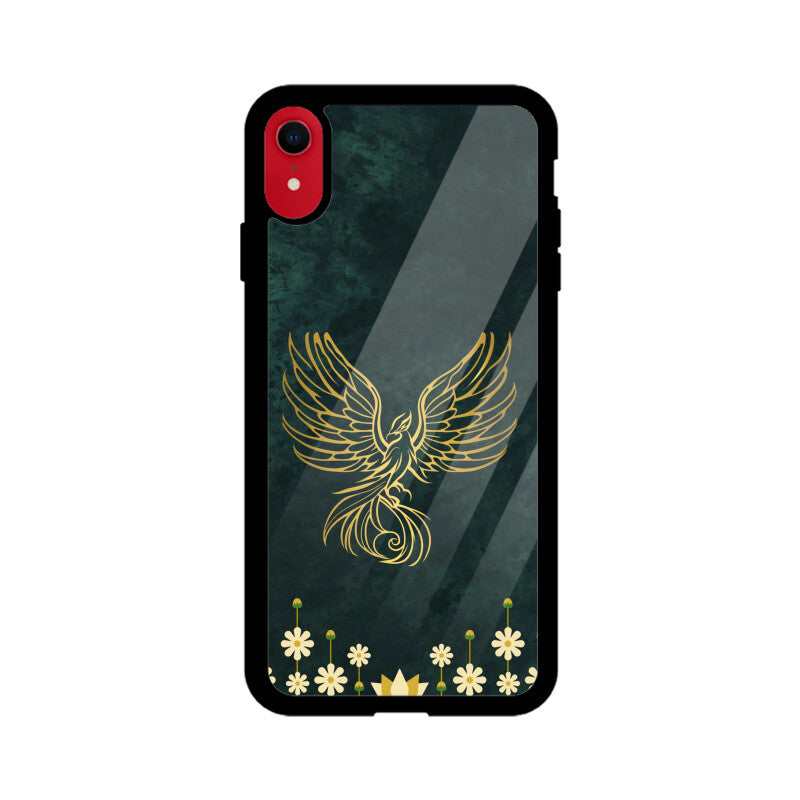 Green Minimalist Elegant Gold Flower and Phoenix Phone Case