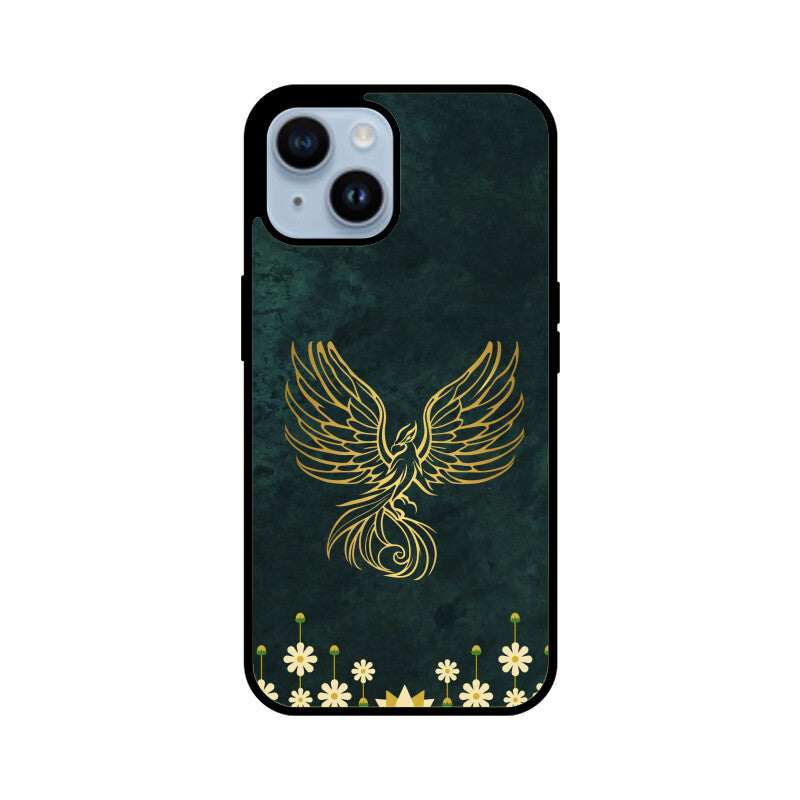 Green Minimalist Elegant Gold Flower and Phoenix Phone Case