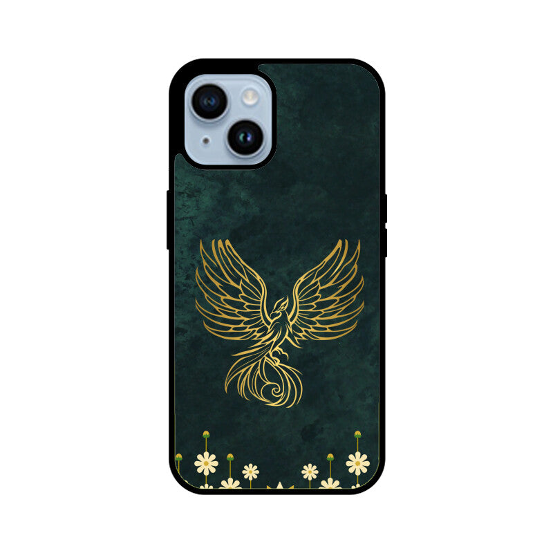 Green Minimalist Elegant Gold Flower and Phoenix Phone Case