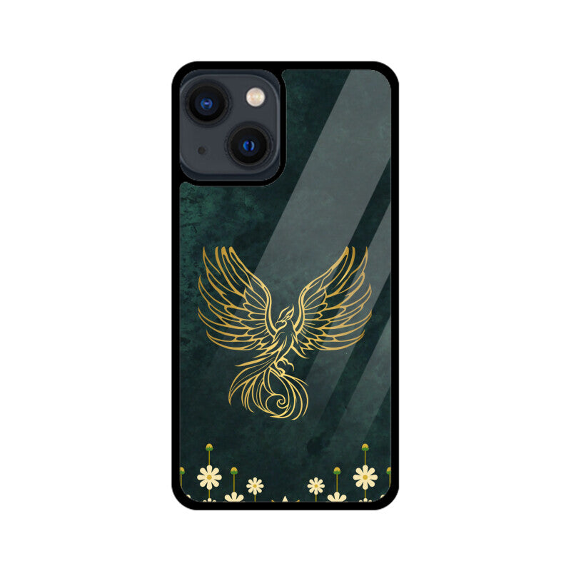 Green Minimalist Elegant Gold Flower and Phoenix Phone Case