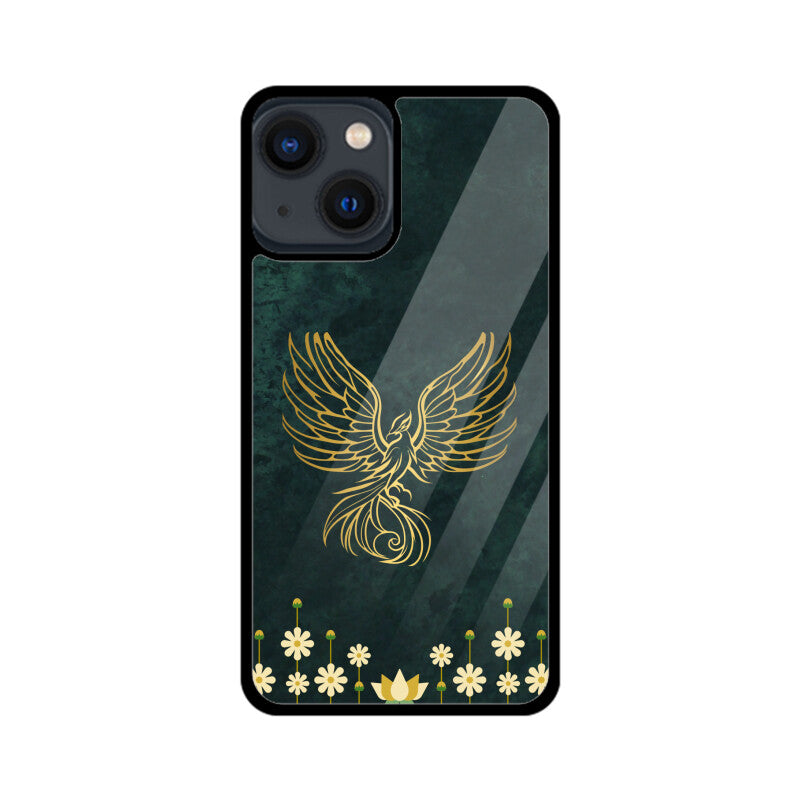 Green Minimalist Elegant Gold Flower and Phoenix Phone Case