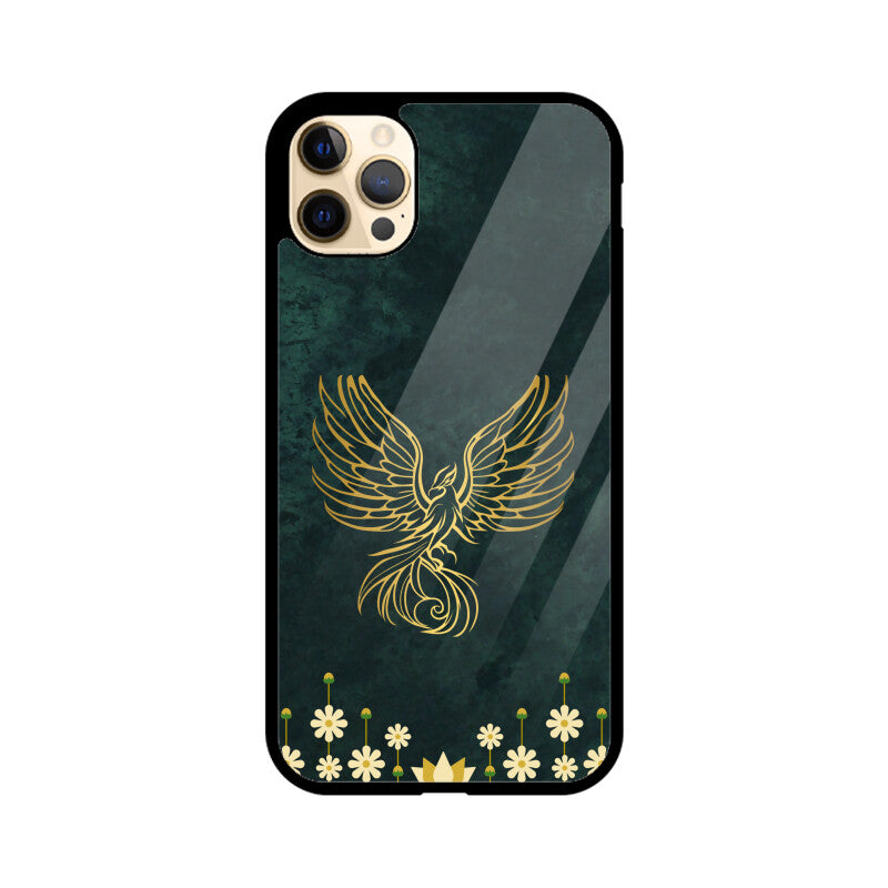 Green Minimalist Elegant Gold Flower and Phoenix Phone Case