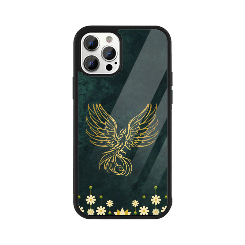 Green Minimalist Elegant Gold Flower and Phoenix Phone Case
