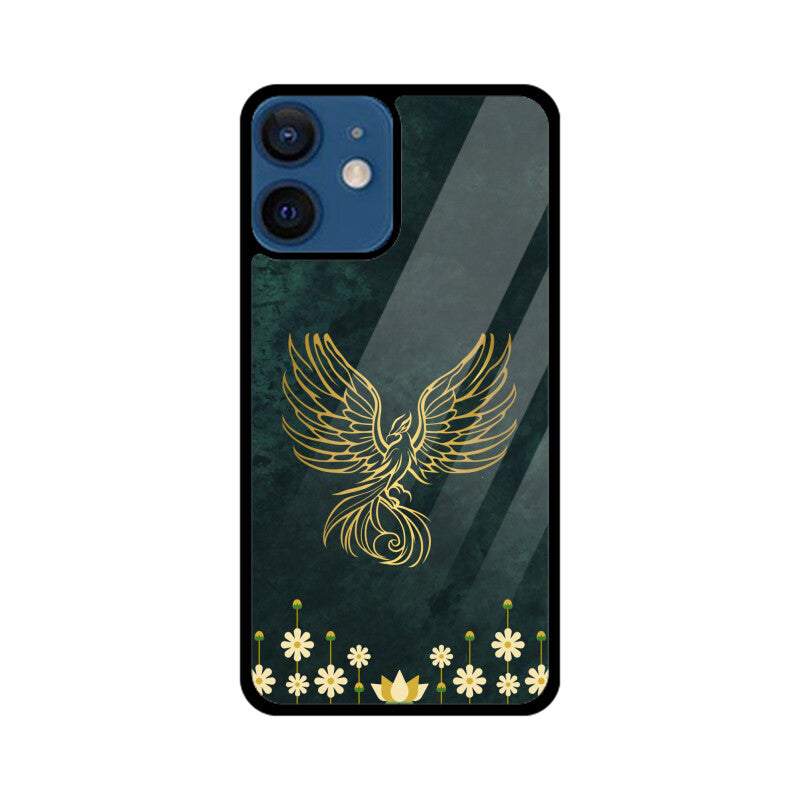 Green Minimalist Elegant Gold Flower and Phoenix Phone Case
