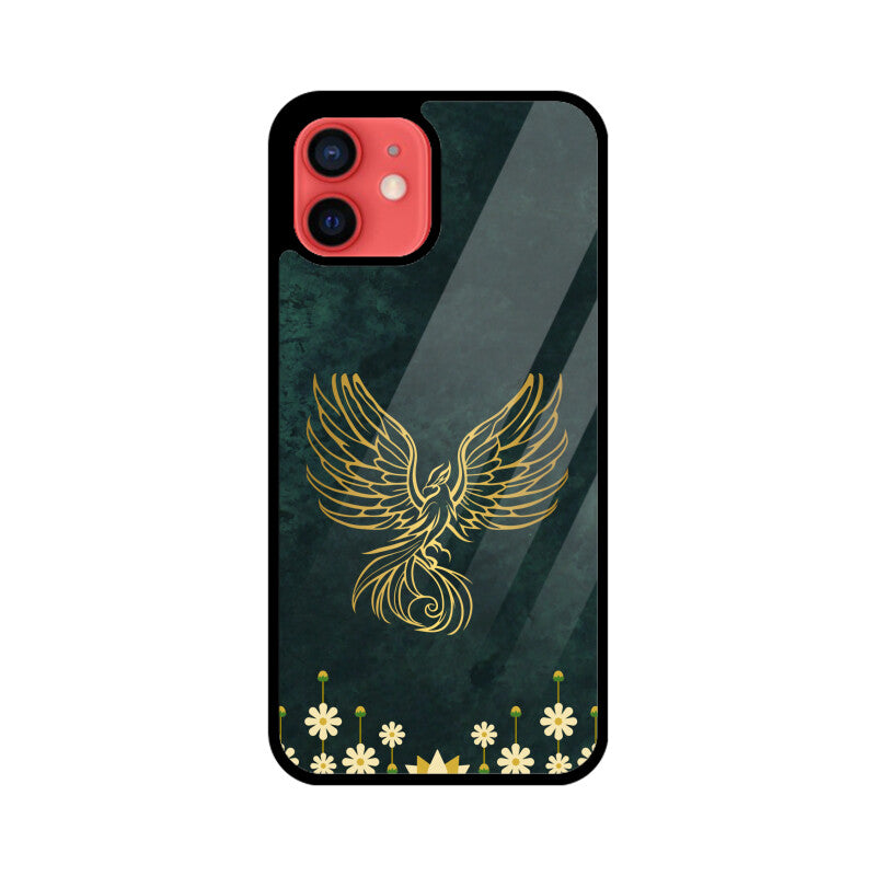 Green Minimalist Elegant Gold Flower and Phoenix Phone Case