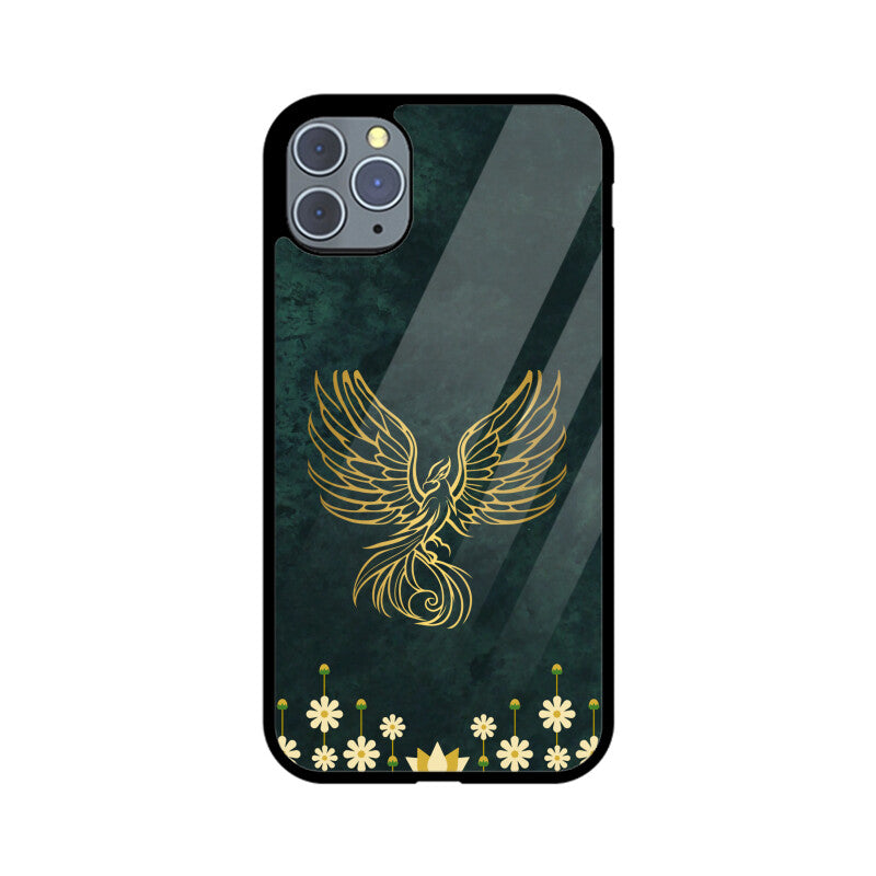 Green Minimalist Elegant Gold Flower and Phoenix Phone Case