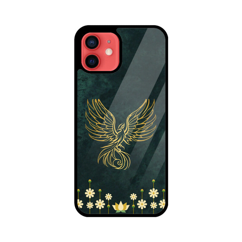 Green Minimalist Elegant Gold Flower and Phoenix Phone Case