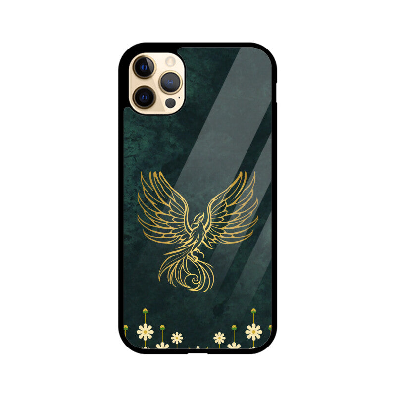 Green Minimalist Elegant Gold Flower and Phoenix Phone Case