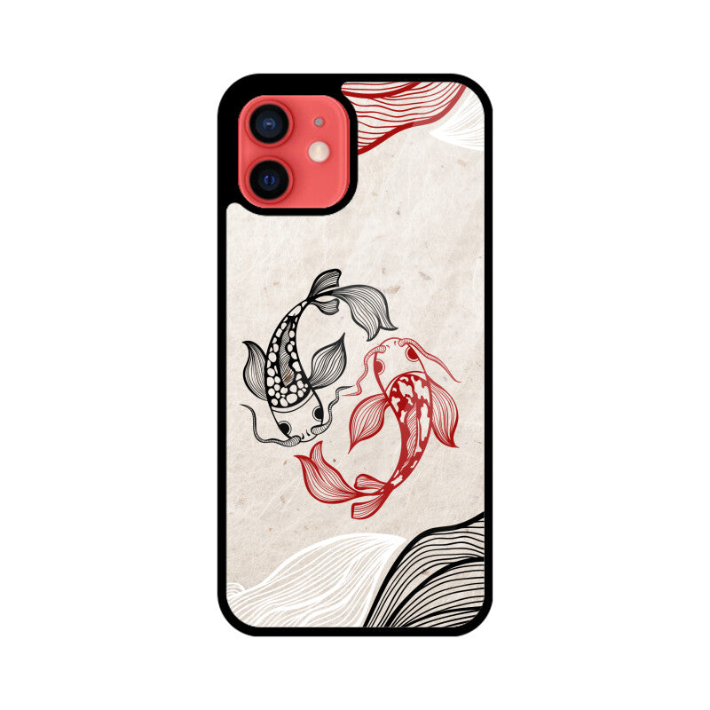 Red Black Japanese Wavy Carp Koi Fish Phone Case