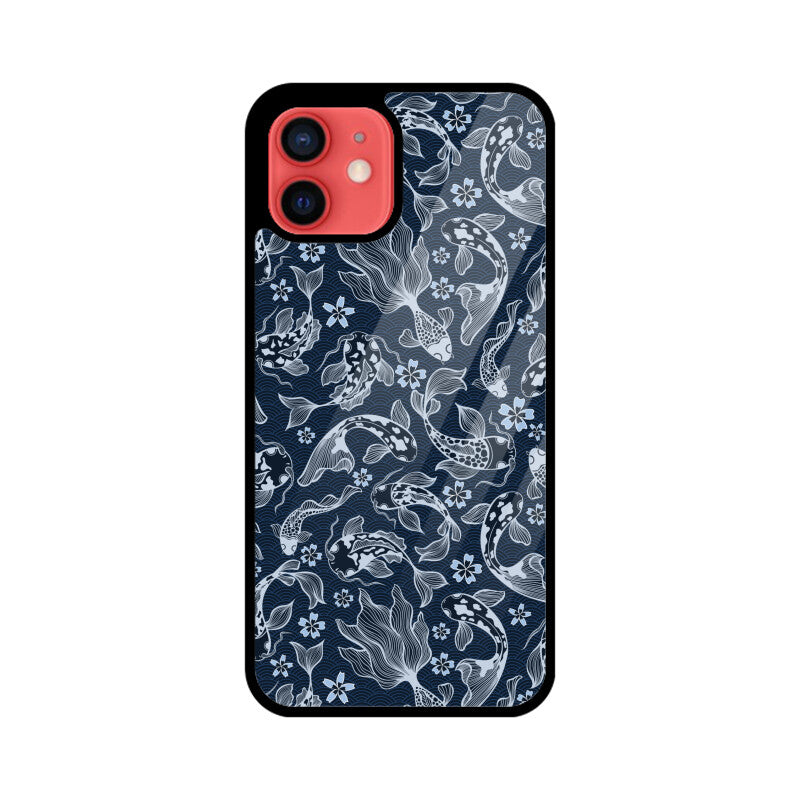 Blue Japanese Carp Koi Fish Detailed Seamless Pattern Phone Case