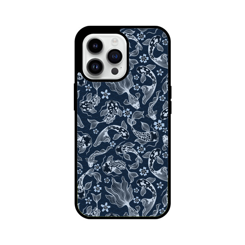 Blue Japanese Carp Koi Fish Detailed Seamless Pattern Phone Case