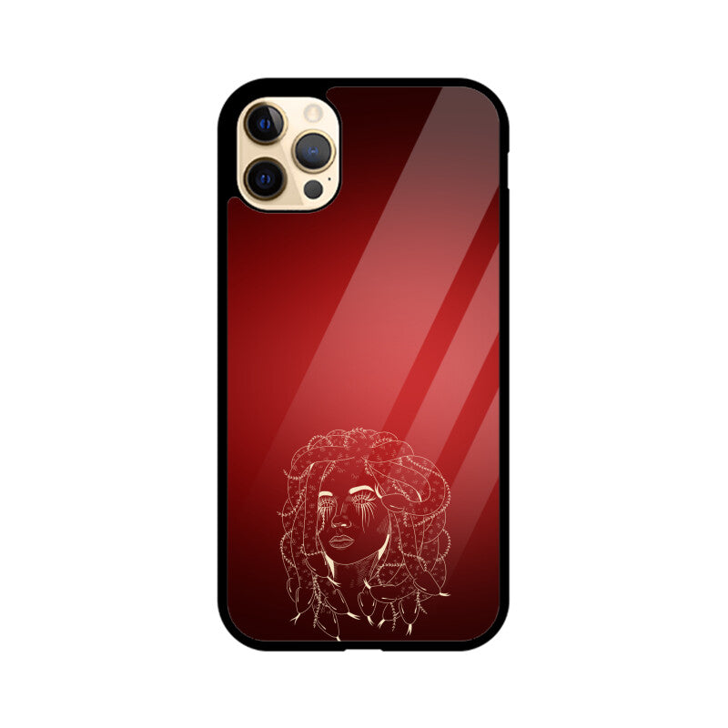 Deep Red Line Art Female Gorgon Face Phone Case