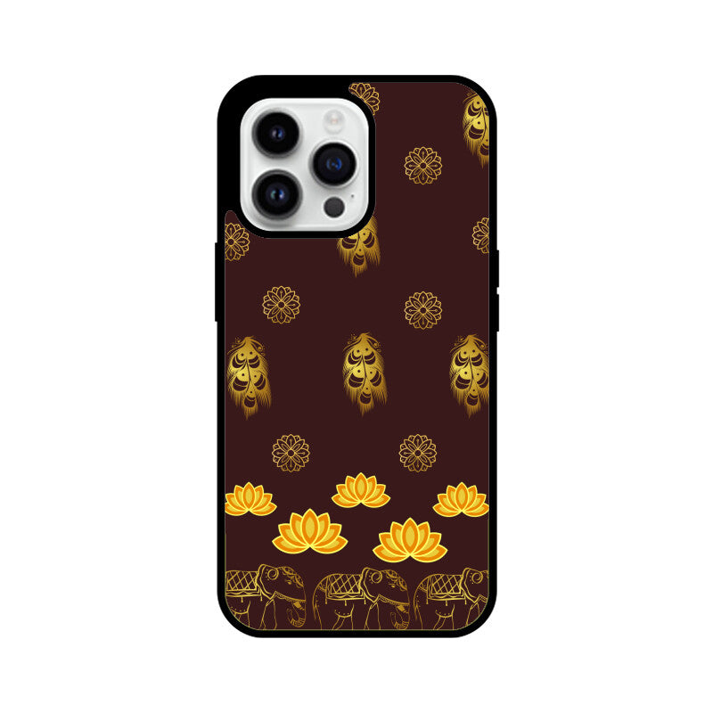 Royal Indian Art Elephant and Lotus Printed Motifs Phone Case