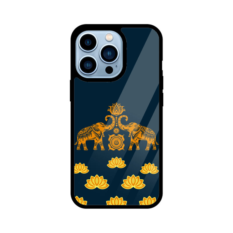 Royal Indian Art Elephant and Lotus Motifs in Blue Phone Case