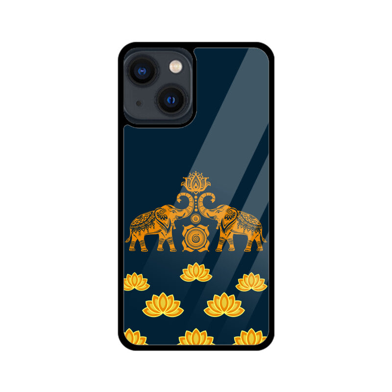 Royal Indian Art Elephant and Lotus Motifs in Blue Phone Case