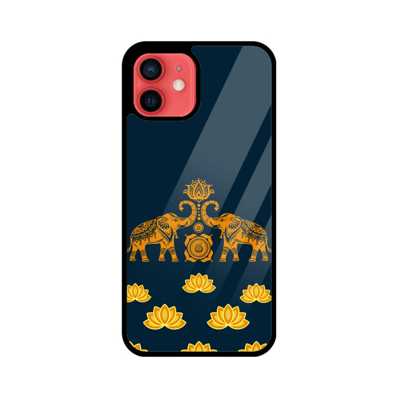 Royal Indian Art Elephant and Lotus Motifs in Blue Phone Case