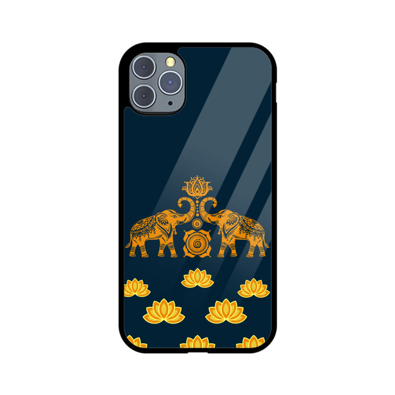 Royal Indian Art Elephant and Lotus Motifs in Blue Phone Case