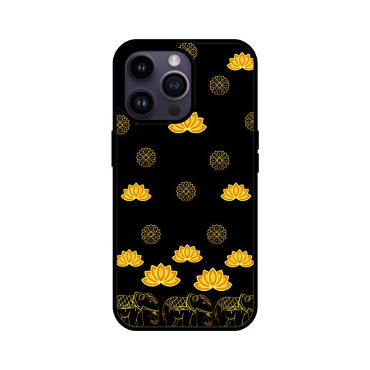 Royal Indian Art Elephant and Lotus Motifs in Black Phone Case