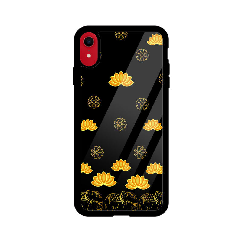 Royal Indian Art Elephant and Lotus Motifs in Black Phone Case