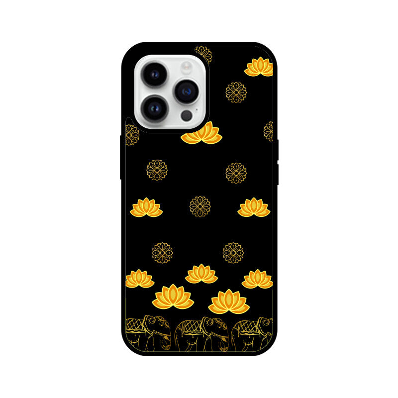 Royal Indian Art Elephant and Lotus Motifs in Black Phone Case