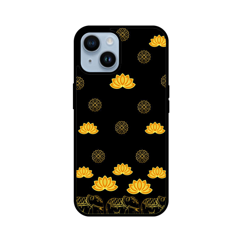 Royal Indian Art Elephant and Lotus Motifs in Black Phone Case