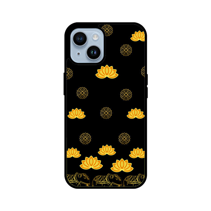 Royal Indian Art Elephant and Lotus Motifs in Black Phone Case