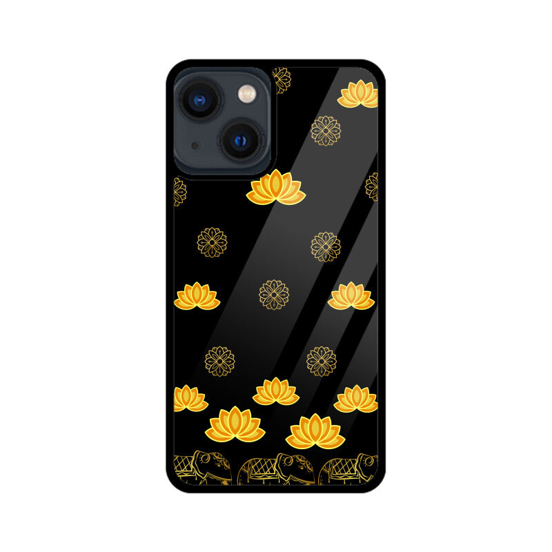 Royal Indian Art Elephant and Lotus Motifs in Black Phone Case