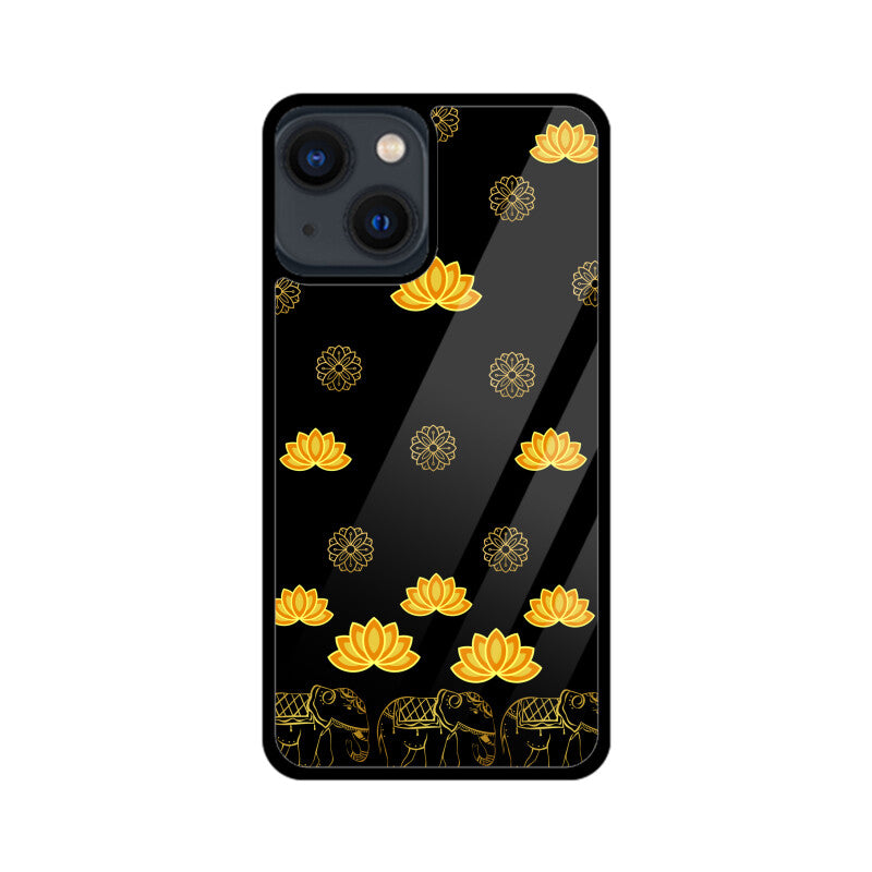 Royal Indian Art Elephant and Lotus Motifs in Black Phone Case