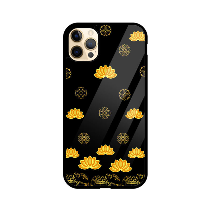 Royal Indian Art Elephant and Lotus Motifs in Black Phone Case