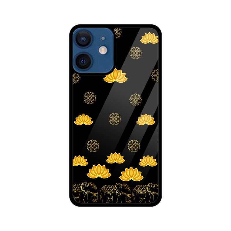 Royal Indian Art Elephant and Lotus Motifs in Black Phone Case