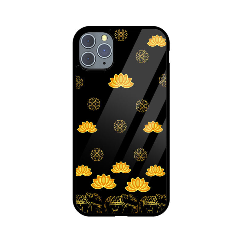 Royal Indian Art Elephant and Lotus Motifs in Black Phone Case