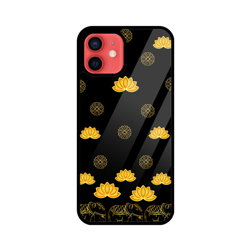 Royal Indian Art Elephant and Lotus Motifs in Black Phone Case