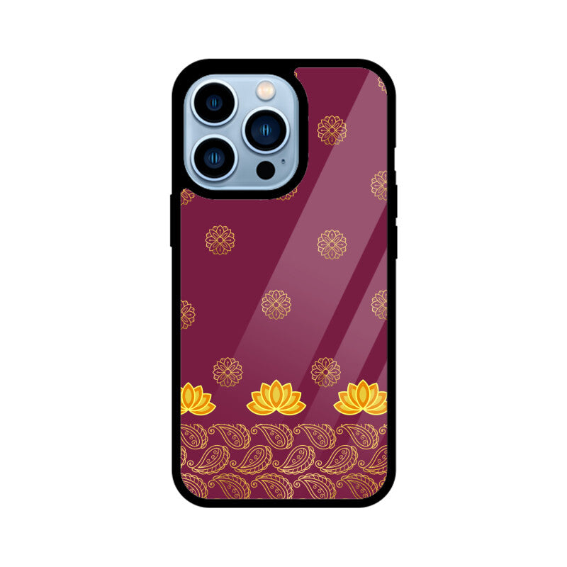 Royal India Art Burgundy and Gold Lotus Paisley Printed Motifs Phone Case