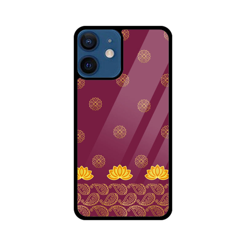 Royal India Art Burgundy and Gold Lotus Paisley Printed Motifs Phone Case