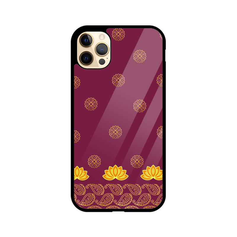 Royal India Art Burgundy and Gold Lotus Paisley Printed Motifs Phone Case