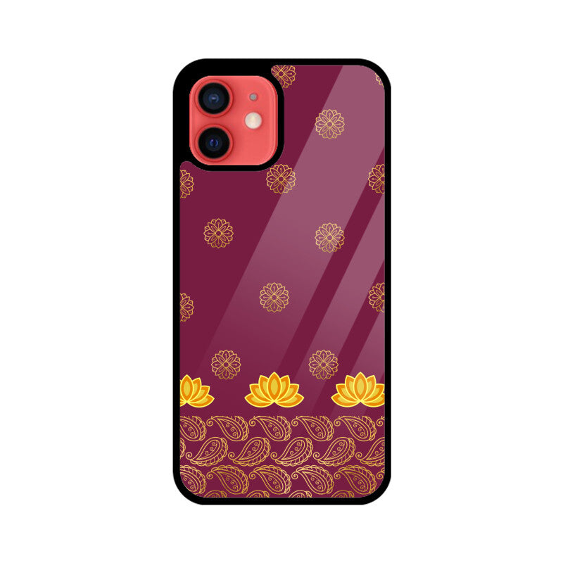 Royal India Art Burgundy and Gold Lotus Paisley Printed Motifs Phone Case