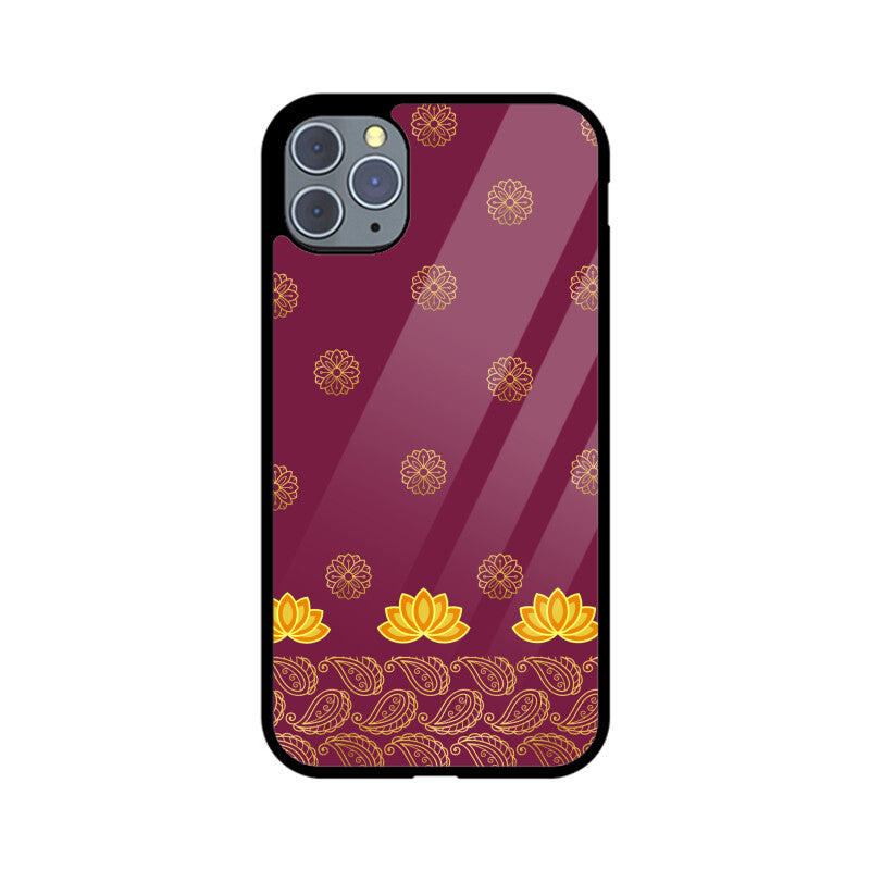 Royal India Art Burgundy and Gold Lotus Paisley Printed Motifs Phone Case